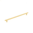 Momo Bellevue plain cabinet pull handle in brushed satin black finish, mounted on a cabinet door, showcasing sleek and modern design.