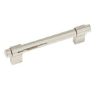 Momo CASPER cabinet pull handle in polished nickel finish, showing sleek, modern design on a wooden cabinet.