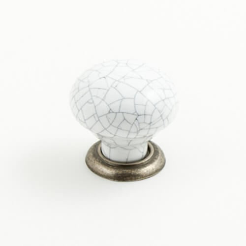 Castella Estate Cabinet Knob in White Crackle/Pewter