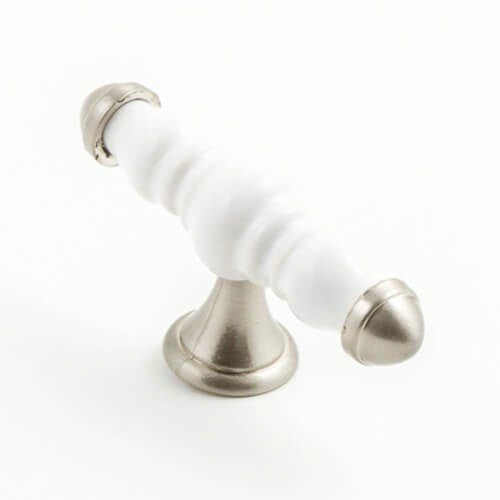 Castella Estate T Cabinet Knob in White/Brushed Nickel