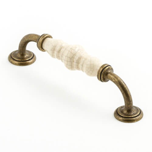 Castella Estate Cabinet Pull Handle in Cream Crackle/Antique Brass