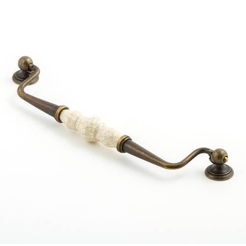 Castella Estate Bail Cabinet Pull Handle in Cream Crackle/Antique Brass