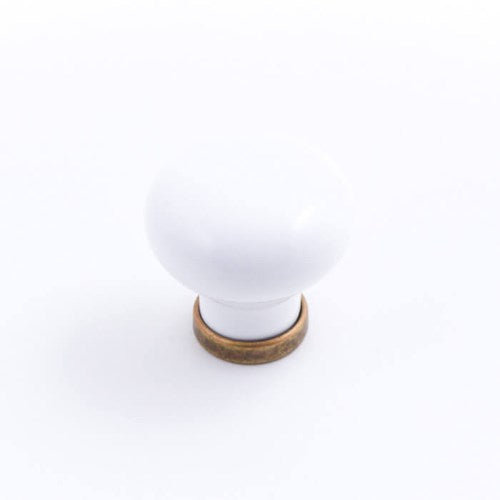 Castella Manor Cabinet Knob in White/Antique Brass