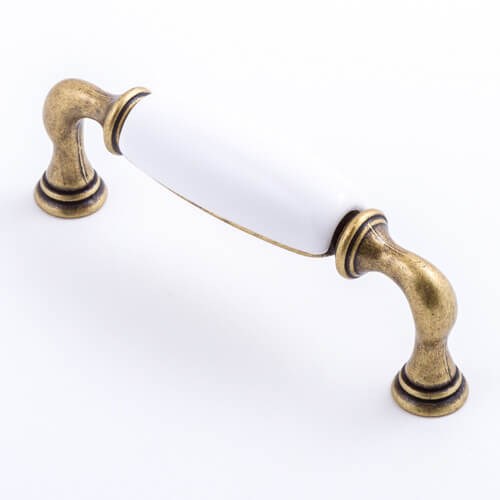 Castella Manor Cabinet Pull Handle in White/Antique Brass
