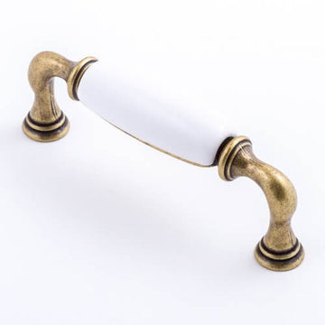 Castella Manor Cabinet Pull Handle in White/Antique Brass