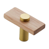 Lenah 50mm T-Bar Han
dle - Tasmanian Oak - Face Caps - Satin Brass in Tasmanian Oak / Satin Brass