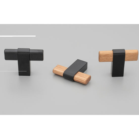 Hobro T Handle 50mm Oak Lacq/Matt Black in Oak / Matt Black