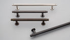 Kethy Skagen cabinet handle in brushed metal finish, featuring sleek, modern design with a curved ergonomic shape.