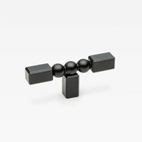 Small Lo & Co ORBE Cabinet T-Pull handle in brushed nickel, showing its sleek, modern design mounted on a cabinet door.