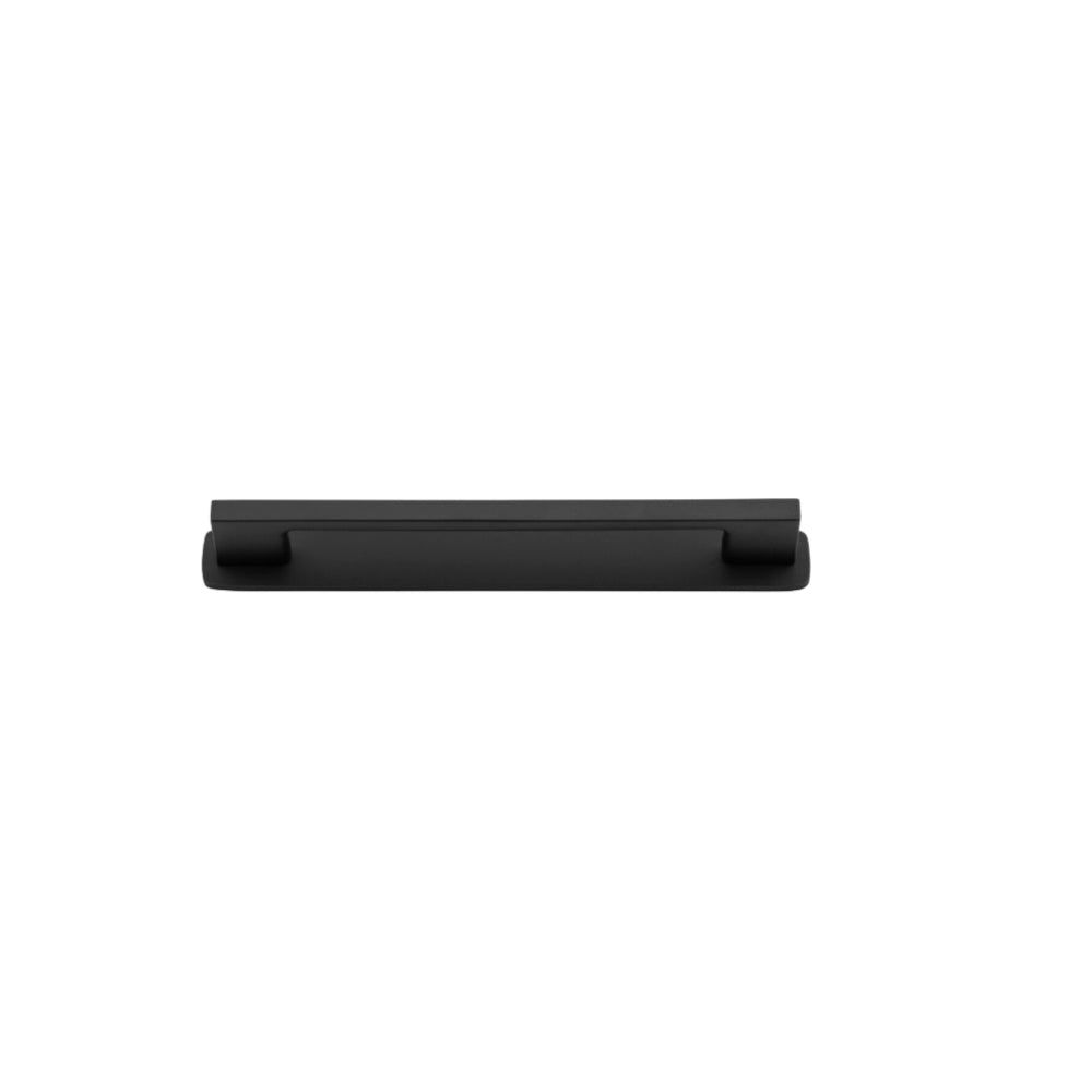 Cabinet Pull Cali Matt Black L130xW9xP28mm CTC96mm with Backplate in Matt Black