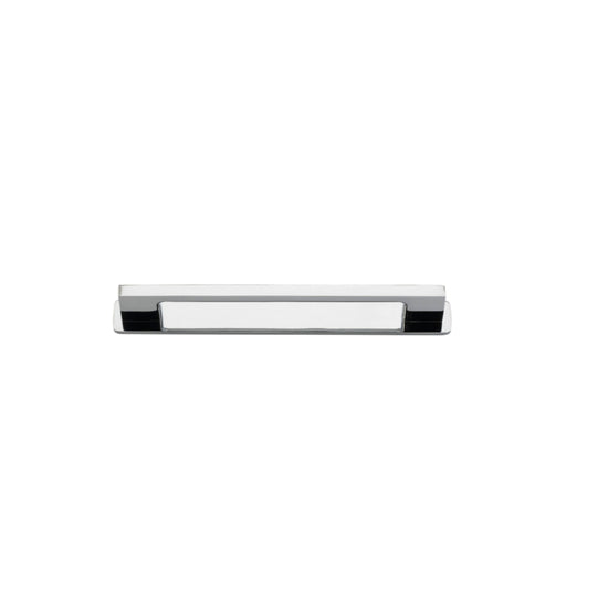 Cabinet Pull Cali Polished Chrome L130xW9xP28mm CTC96mm with Backplate in Polished Chrome