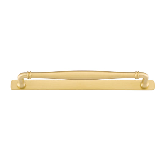 Cabinet Pull Sarlat Brushed Gold PVD L274xP51mm BD18mm CTC256mm With Backplate W301xH24mm T3mm in Brushed Gold PVD