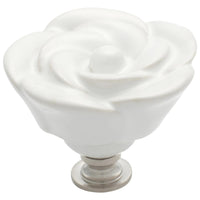 Cupboard Knob White Porcelain Flower Chrome Plated D50xP36mm in Porcelain