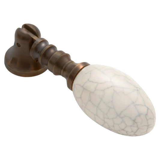 Cabinet Pull Teardrop Crazed Ivory Porcelain Antique Brass BP18mm Drop 65mm in Antique Brass