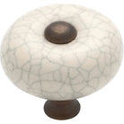 Cupboard Knob Crazed Ivory Porcelain Round Antique Brass D32xP29mm in Antique Brass