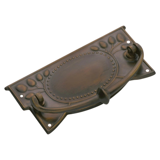 Cabinet Pull Handle Sheet Brass Edwardian Antique Brass L120xH57mm in Antique Brass