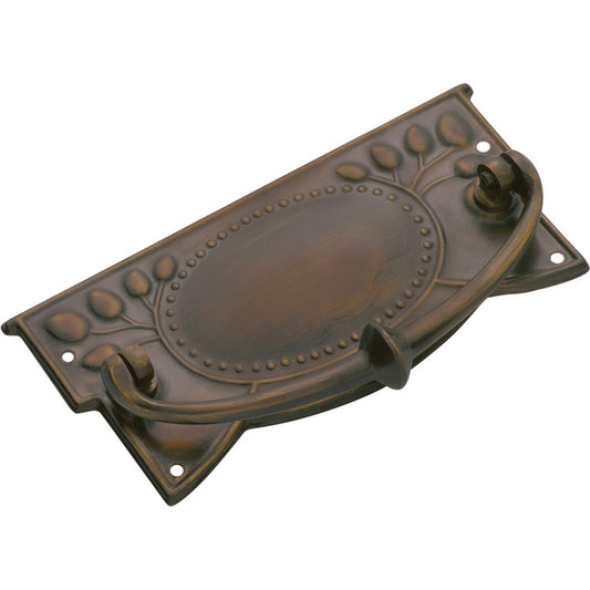 Cabinet Pull Handle Sheet Brass Edwardian Antique Brass L120xH57mm in Antique Brass