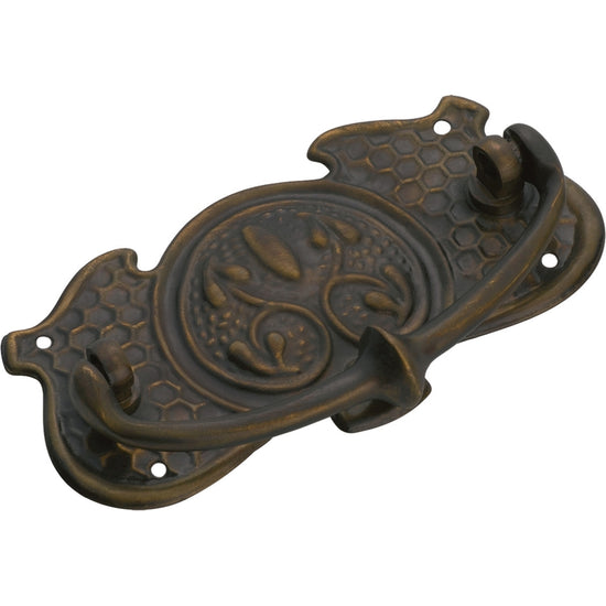 Cabinet Pull Handle Sheet Brass Nouveau Antique Brass H50xW95mm in Antique Brass
