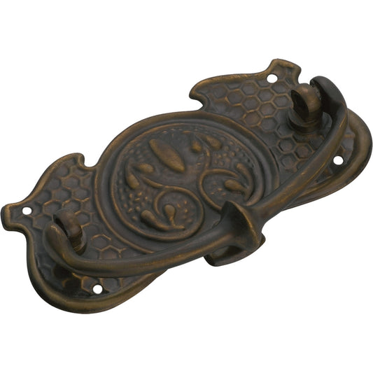Cabinet Pull Handle Sheet Brass Nouveau Antique Brass H50xW95mm in Antique Brass