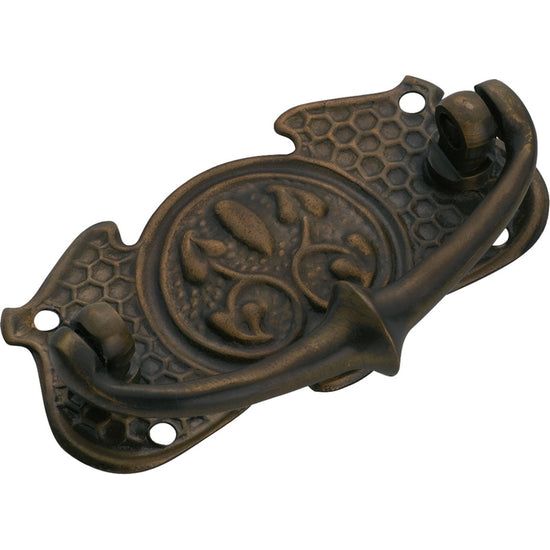 Cabinet Pull Handle Sheet Brass Nouveau Antique Brass H35xW66mm in Antique Brass