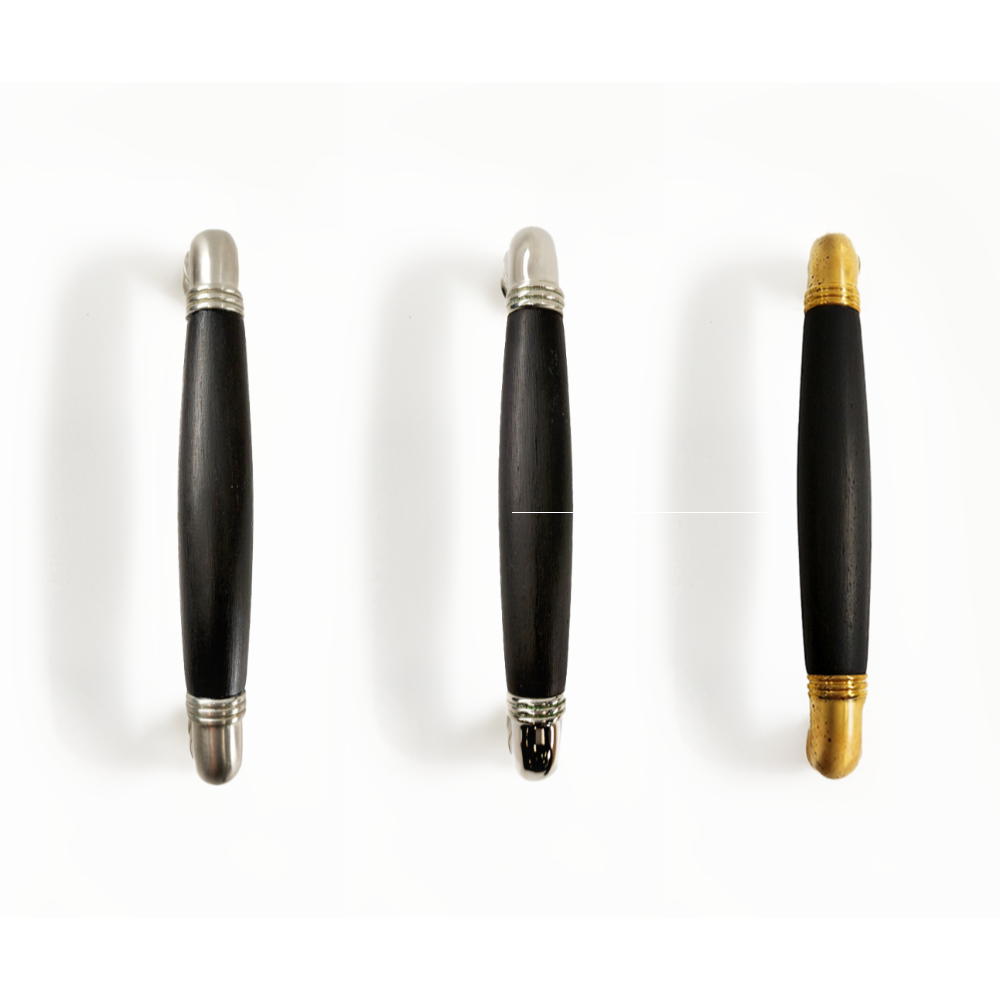 TIMELESS MG1934/128 cabinet handle 128mm c.t.c. satin nickel/ebony wood in Satin Nickel / Ebony Wood