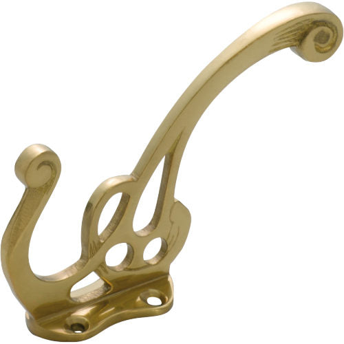 Hat & Coat Hook Nouveau Polished Brass H115xP80mm in Polished Brass