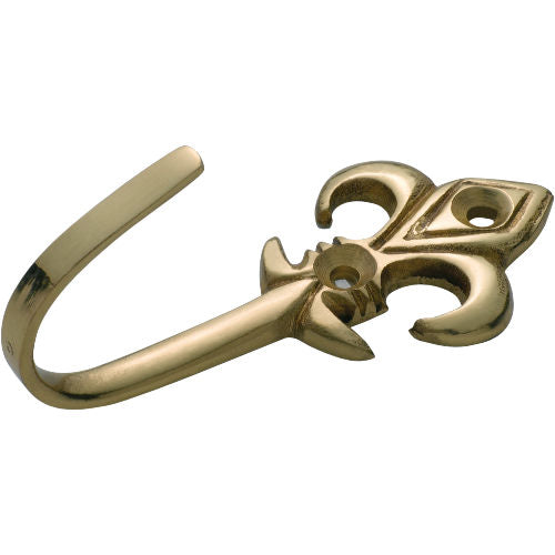 Curtain Tie Back Hook Fleur De Lis Polished Brass H75xP30mm in Polished Brass