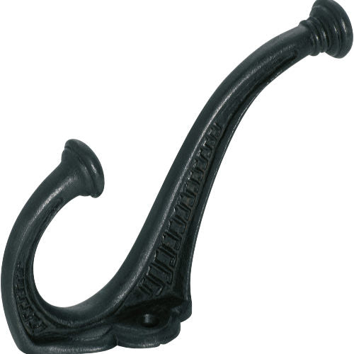 Hat & Coat Hook Edwardian Iron Matt Black H145xP95mm in Matt Black