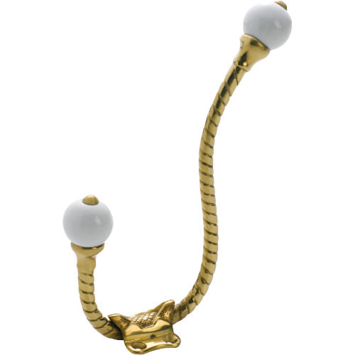 Hat & Coat Hook Porcelain Tip Rope Polished Brass H160xP120mm in Polished Brass