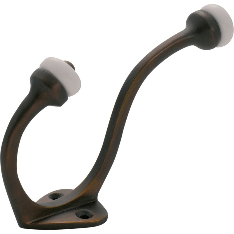 Hat & Coat Hook Porcelain Tip Antique Brass H115xP75mm in Antique Brass