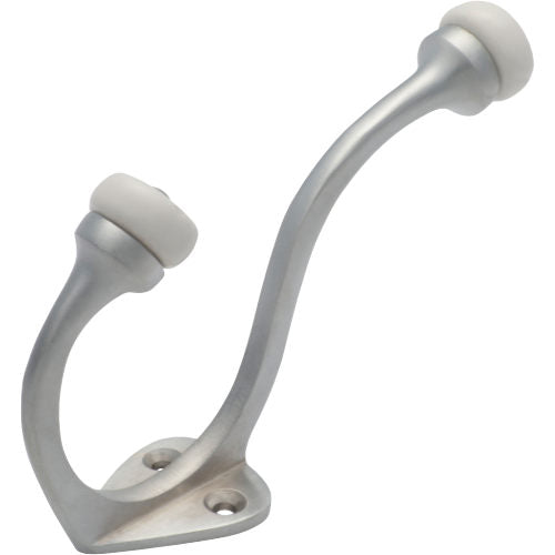 Hat & Coat Hook Porcelain Tip Satin Chrome H115xP75mm in Satin Chrome