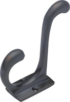 Vintage-style Retro Hat and Coat Hooks by Tradco, showing black metal hooks attached to a wooden wall.