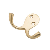 Robe Hook Double Satin Brass H75xP30mm in Satin Brass