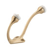 Hat & Coat Hook Porcelain Tip Satin Brass H115xP75mm in Satin Brass