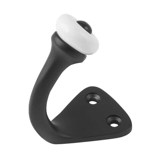 Robe Hook Porcelain Tip Matt Black H45xP70mm in Matt Black