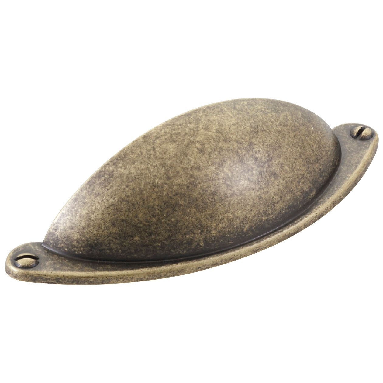 Momo FLORENCIA Cup Pull in antique brass finish, showing a close-up of the decorative cabinet handle with a rounded cup shape.