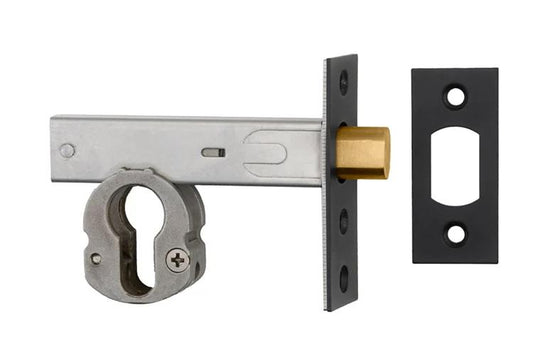 Mortice Deadbolt Euro Matt Black Backset 60mm in Matt Black