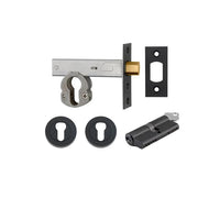 Mortice Deadbolt Euro Matt Black Backset 60mm Key/Key Escutcheon Round Kit in Matt Black