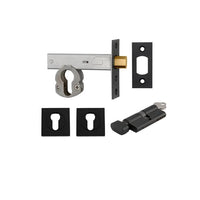 Mortice Deadbolt Euro Matt Black Backset 60mm Key/Thumb Escutcheon Square Kit in Matt Black