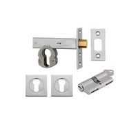 Mortice Deadbolt Euro Brushed Chrome Backset 60mm Key/Key Escutcheon Square Kit in Brushed Chrome