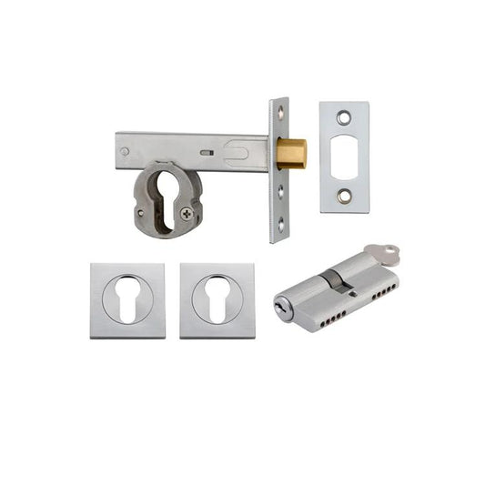 Mortice Deadbolt Euro Brushed Chrome Backset 60mm Key/Key Escutcheon Square Kit in Brushed Chrome