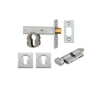 Mortice Deadbolt Euro Brushed Chrome Backset 60mm Key/Thumb Escutcheon Square Kit in Brushed Chrome
