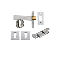 Mortice Deadbolt Euro Brushed Chrome Backset 60mm Key/Thumb Escutcheon Square Kit in Brushed Chrome