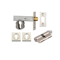 Mortice Deadbolt Euro Polished Nickel Backset 60mm Key/Key Escutcheon Square Kit in Polished Nickel