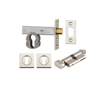Mortice Deadbolt Euro Polished Nickel Backset 60mm Key/Thumb Escutcheon Square Kit in Polished Nickel