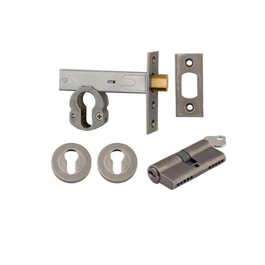 Mortice Deadbolt Euro Distressed Nickel Backset 60mm Key/Key Escutcheon Round Kit in Distressed Nickel
