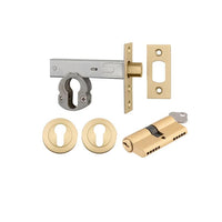 Mortice Deadbolt Euro Brushed Gold PVD Backset 60mm Key/Key Escutcheon Round Kit in Brushed Gold PVD