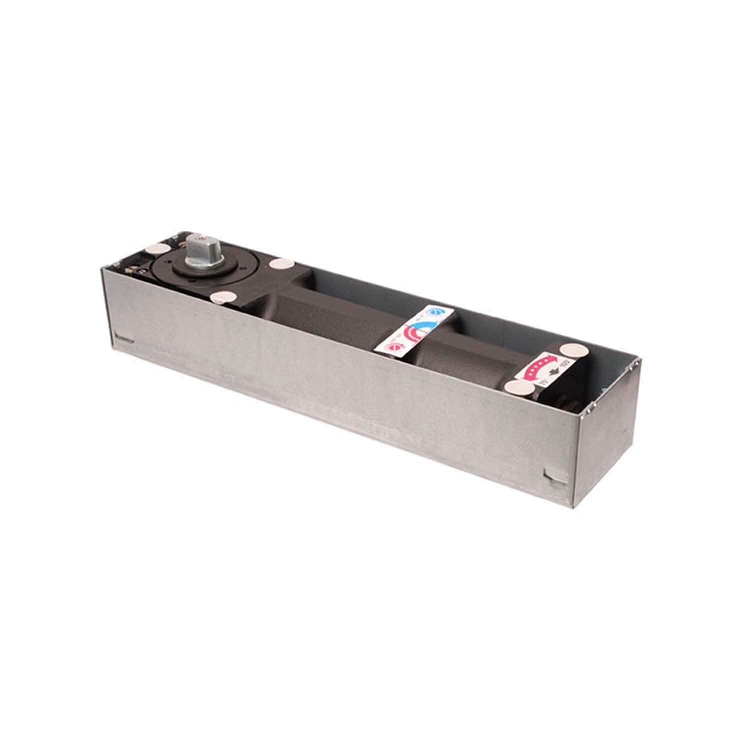 Dormakaba BTS80 EN-6 door closer with adjustable floor spring and hold-open feature, installed on a commercial door.