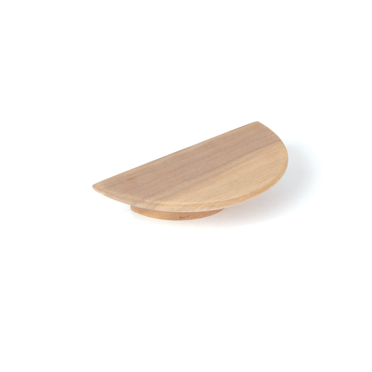 Momo Daintree timber half-round cabinet pull handle in natural wood finish, mounted on a cabinet door.
