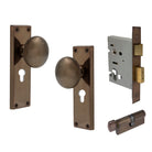 Victorian Knob Plate - Locking Euro in Antique Bronze